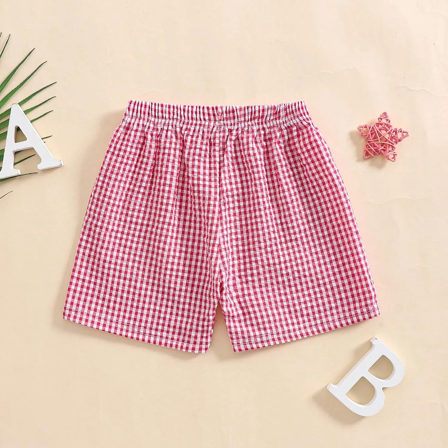 Karuedoo Toddler Baby Boy Girl Shorts Gingham Plaid/Seersucker Shorts Summer Casual Elastic Waist Shorts Pants Bottoms