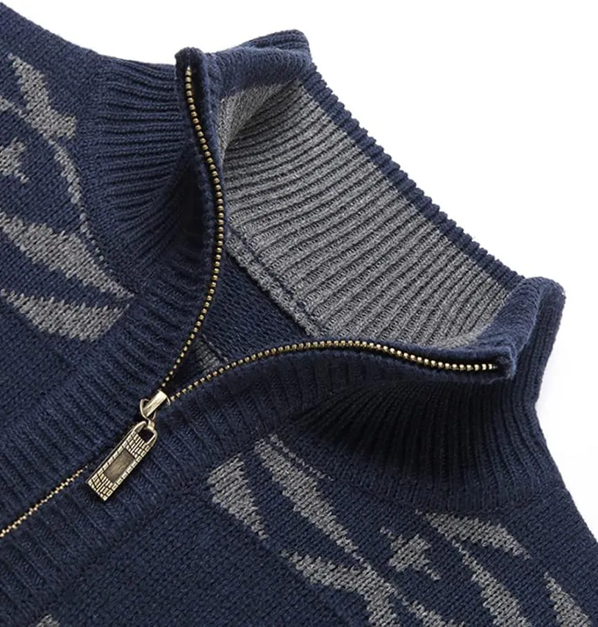 Kedera Men's Cardigan Sweaters Stand Collar Cable Thick Knitted Full Zip Sweater with Pattern