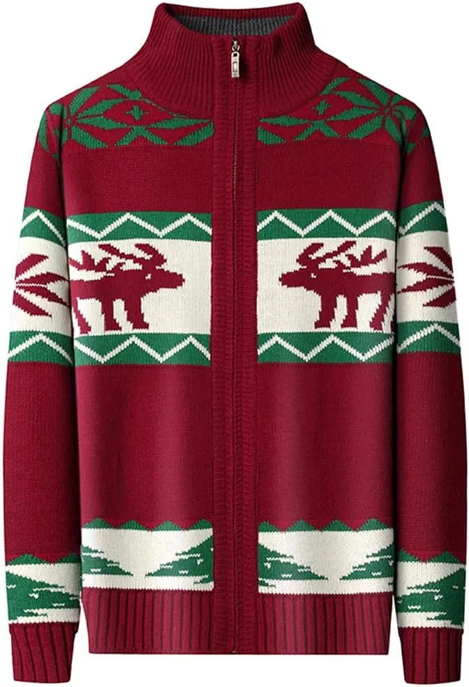 Kedera Men's Cardigan Sweaters Stand Collar Cable Thick Knitted Full Zip Sweater with Pattern