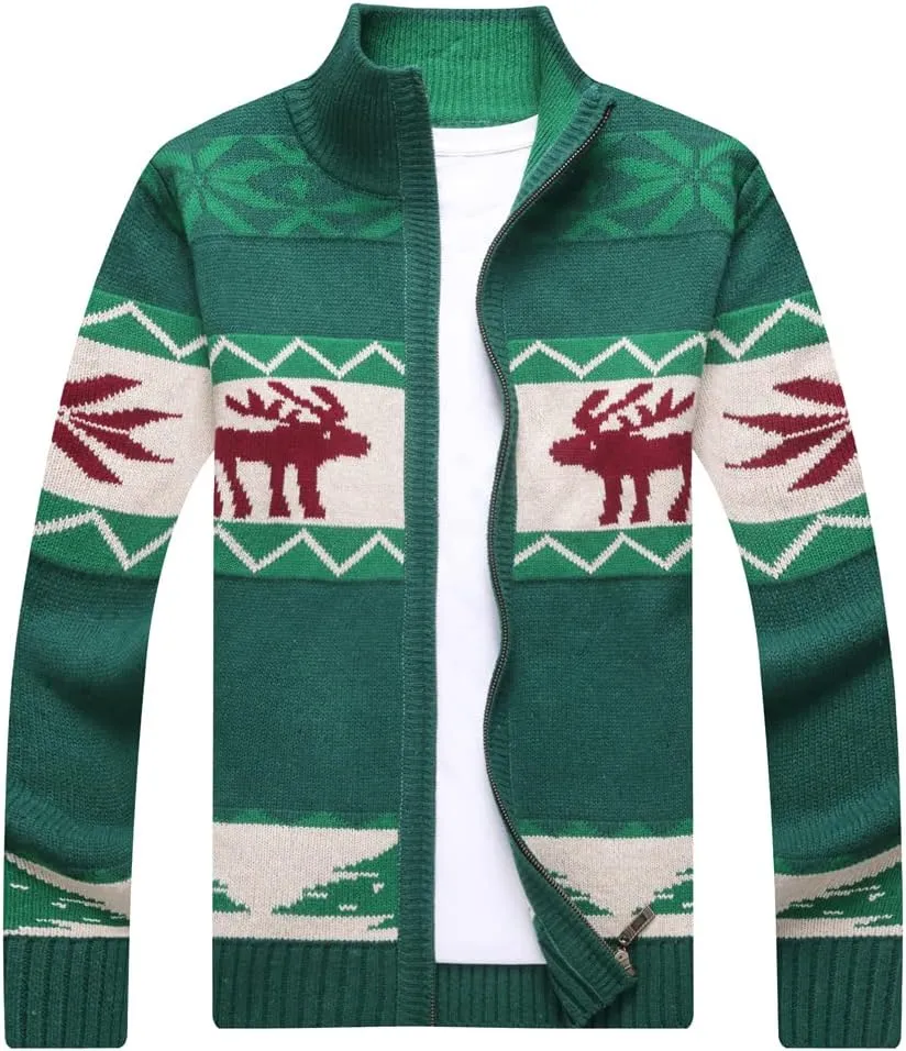 Kedera Men's Cardigan Sweaters Stand Collar Cable Thick Knitted Full Zip Sweater with Pattern