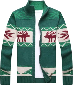 Kedera Men's Cardigan Sweaters Stand Collar Cable Thick Knitted Full Zip Sweater with Pattern