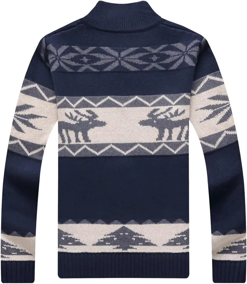 Kedera Men's Cardigan Sweaters Stand Collar Cable Thick Knitted Full Zip Sweater with Pattern