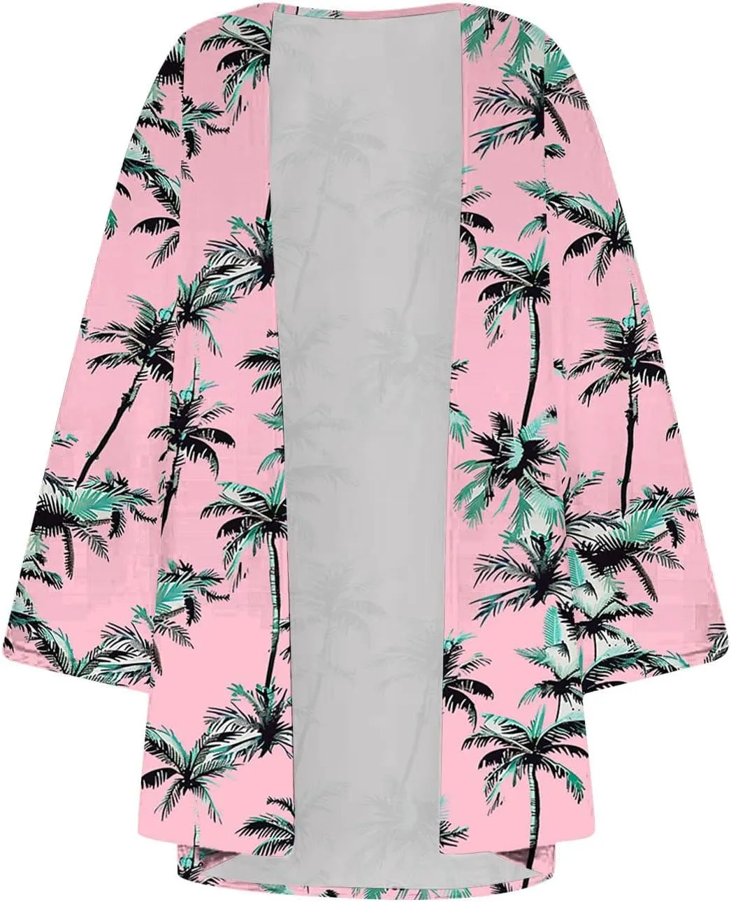 Kimono Cardigans for Women Floral Print Hawaiian Beach Cover Up Puff Sleeve Chiffon Blouse Cruise Outfits Summer Tops