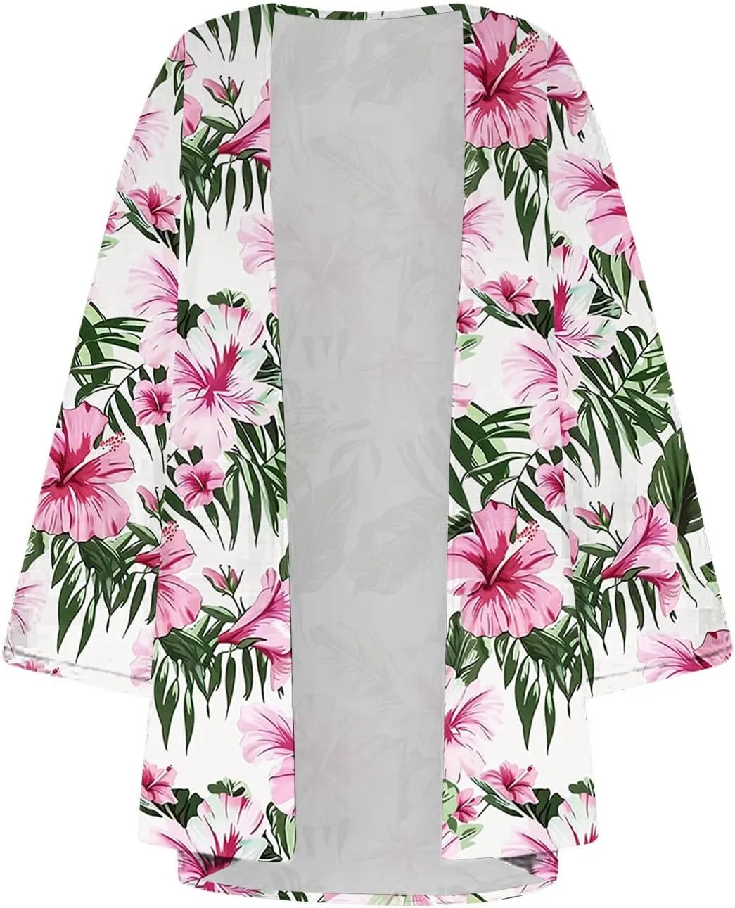 Kimono Cardigans for Women Floral Print Hawaiian Beach Cover Up Puff Sleeve Chiffon Blouse Cruise Outfits Summer Tops