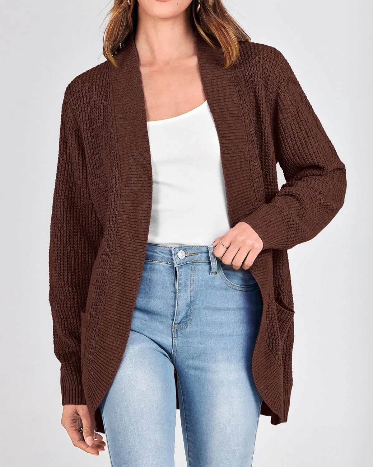 KIRUNDO Cardigan Sweaters for Women 2024 Fall Open Front Long Sleeve Loose Lightweight Knit Sweater Coat with Pockets