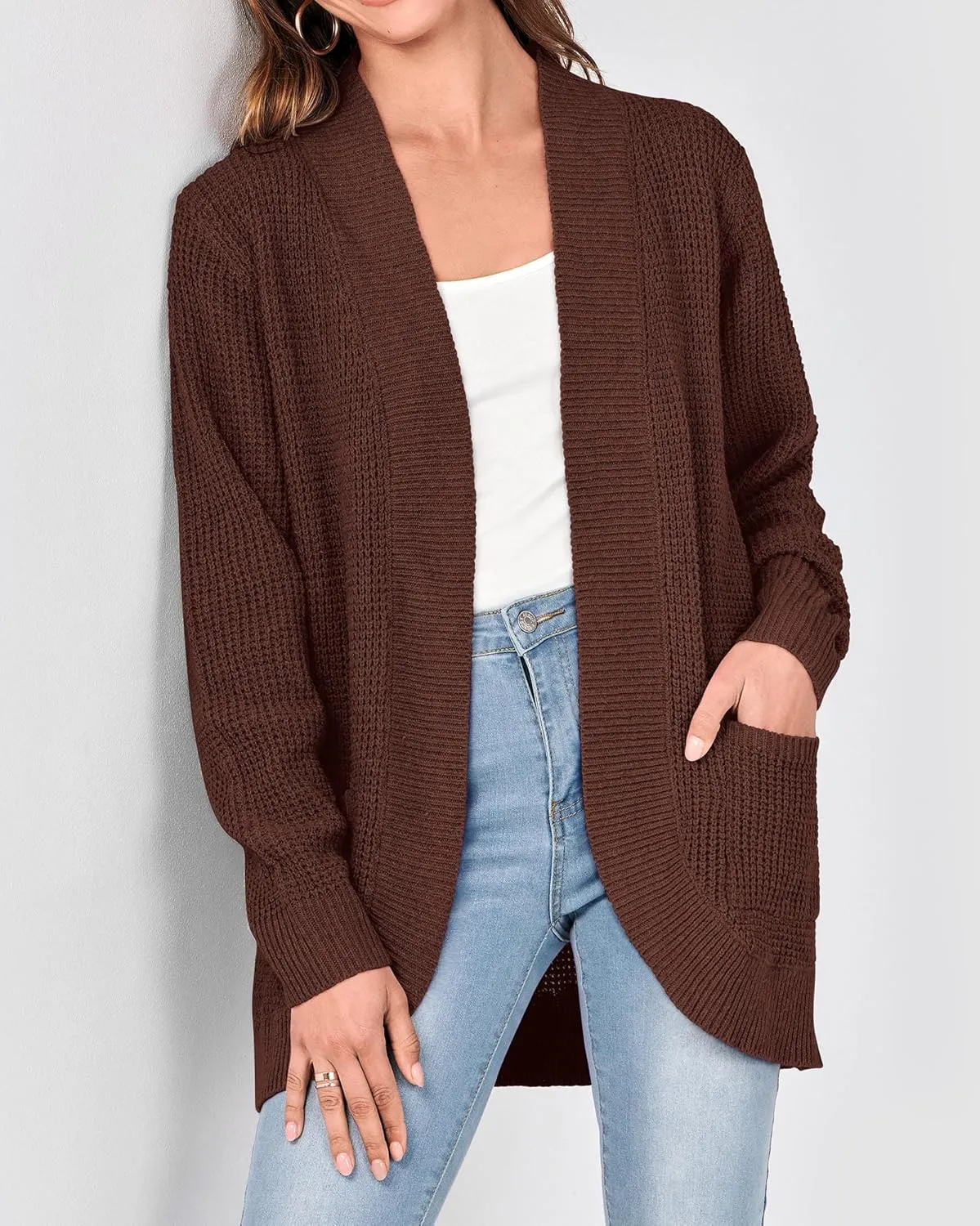 KIRUNDO Cardigan Sweaters for Women 2024 Fall Open Front Long Sleeve Loose Lightweight Knit Sweater Coat with Pockets