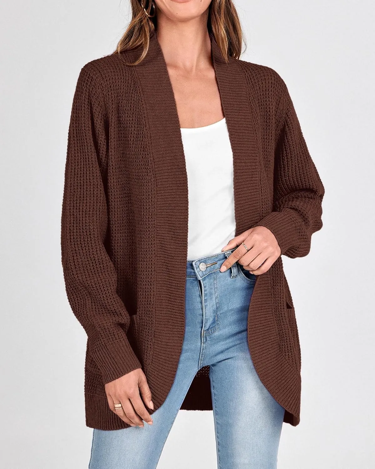 KIRUNDO Cardigan Sweaters for Women 2024 Fall Open Front Long Sleeve Loose Lightweight Knit Sweater Coat with Pockets