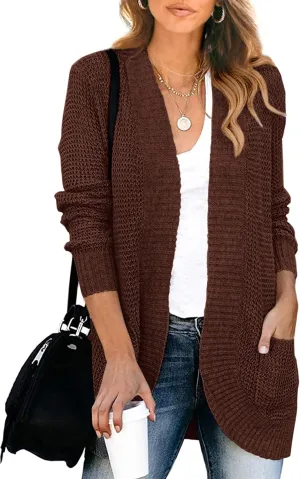 KIRUNDO Cardigan Sweaters for Women 2024 Fall Open Front Long Sleeve Loose Lightweight Knit Sweater Coat with Pockets