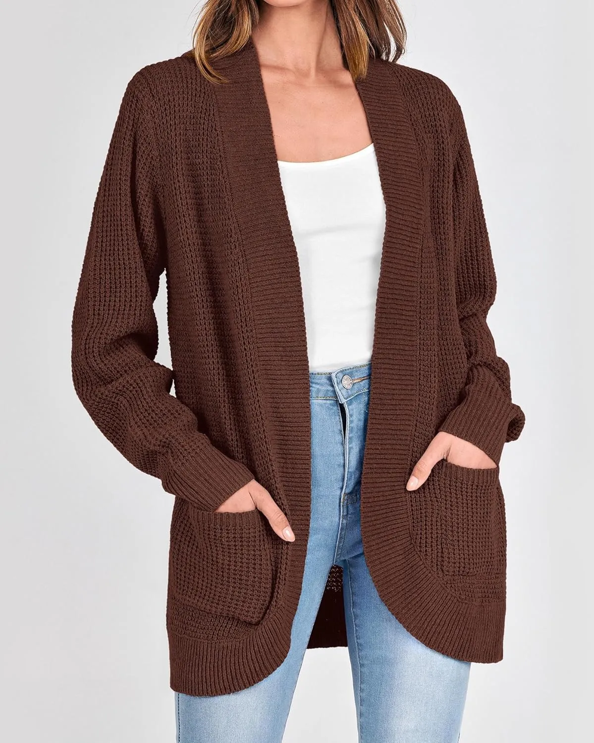 KIRUNDO Cardigan Sweaters for Women 2024 Fall Open Front Long Sleeve Loose Lightweight Knit Sweater Coat with Pockets