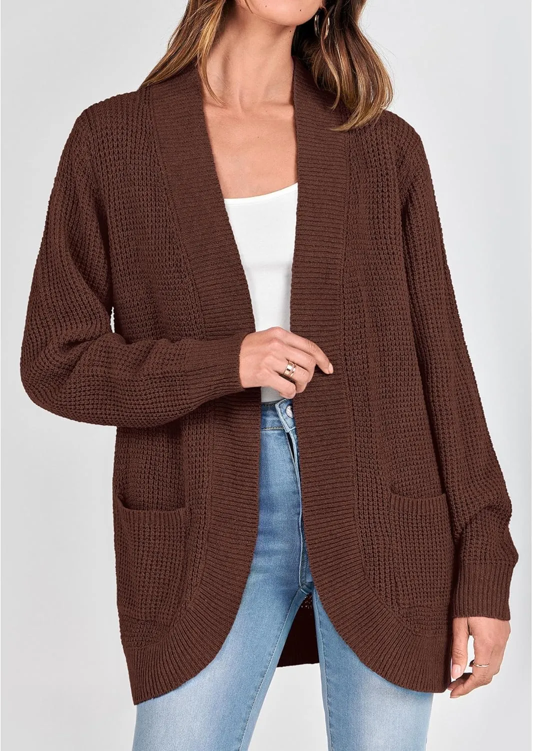 KIRUNDO Cardigan Sweaters for Women 2024 Fall Open Front Long Sleeve Loose Lightweight Knit Sweater Coat with Pockets
