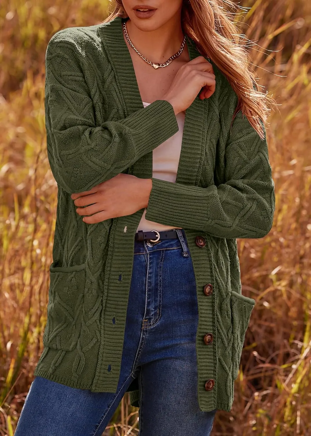 KIRUNDO Women 2024 Fall Winter Oversized Button Down Cable Knit Cardigan Casual Long Sleeve Open Front Chunky Sweater Coat