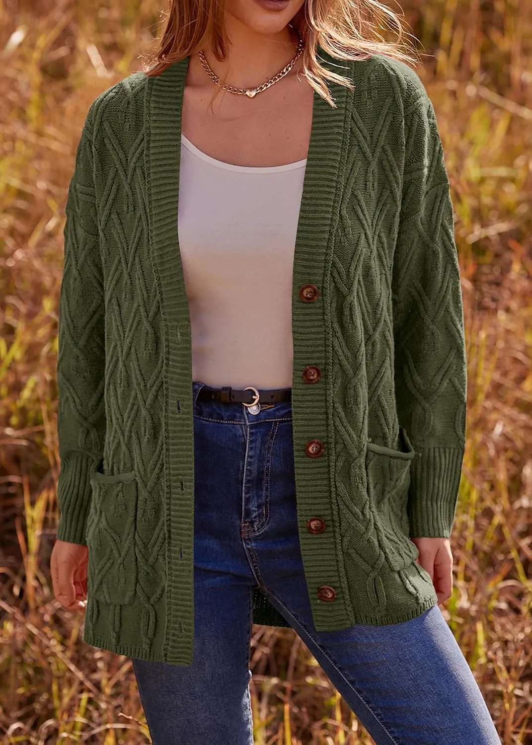 KIRUNDO Women 2024 Fall Winter Oversized Button Down Cable Knit Cardigan Casual Long Sleeve Open Front Chunky Sweater Coat