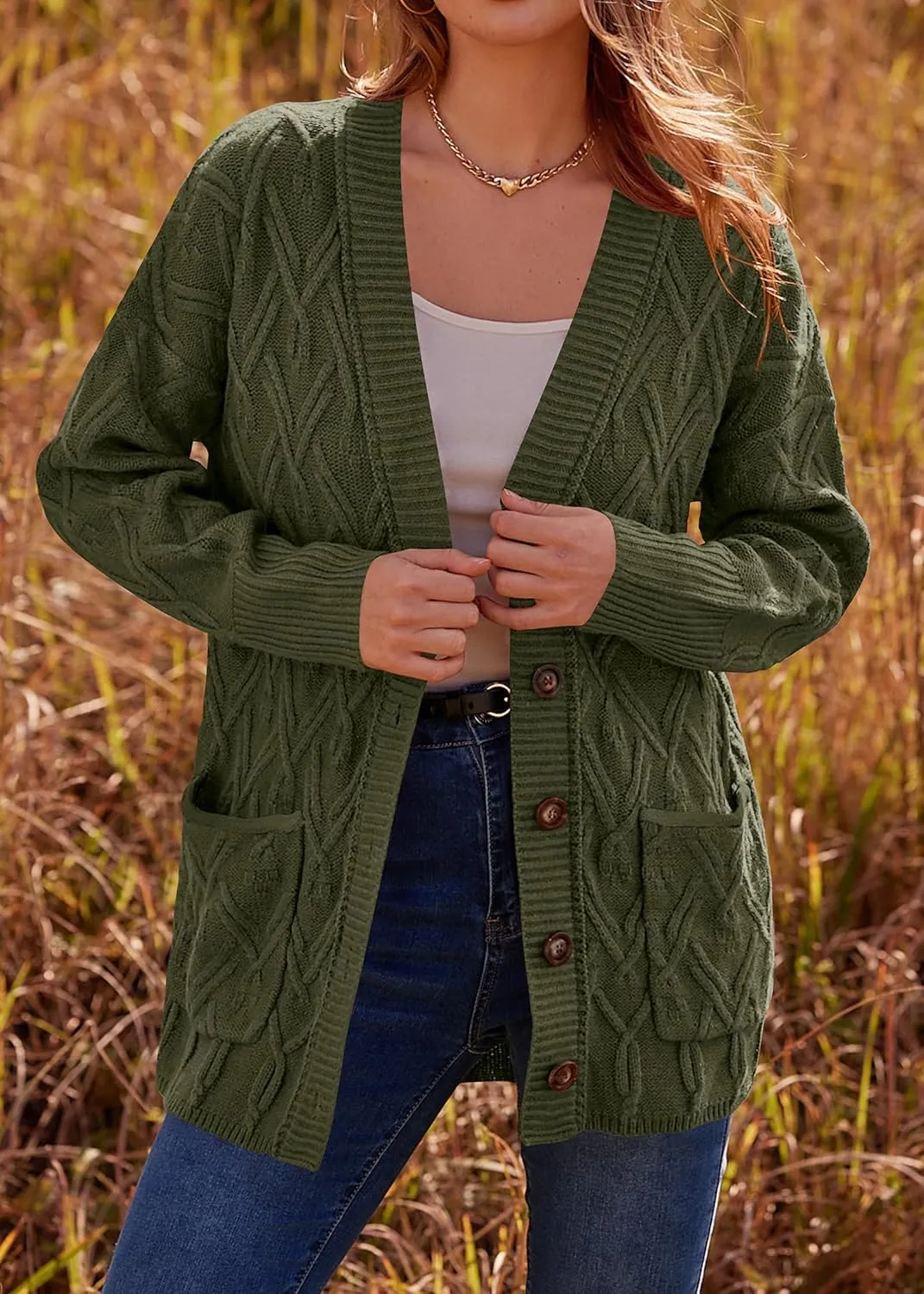 KIRUNDO Women 2024 Fall Winter Oversized Button Down Cable Knit Cardigan Casual Long Sleeve Open Front Chunky Sweater Coat