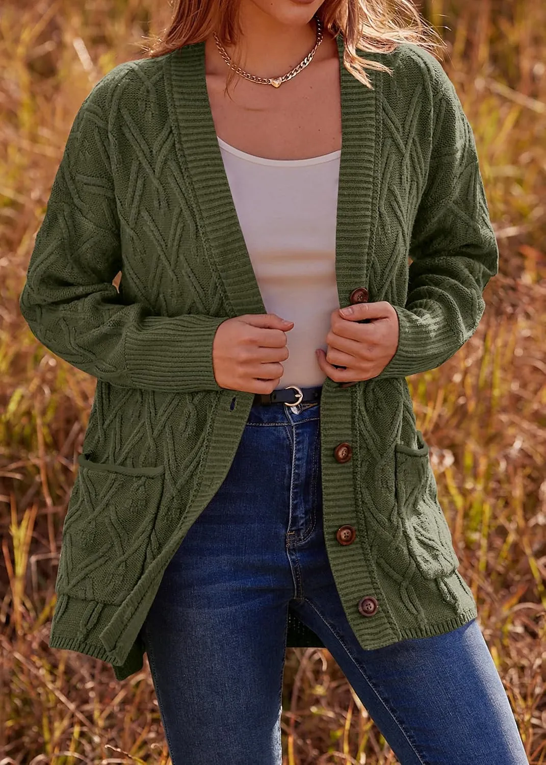 KIRUNDO Women 2024 Fall Winter Oversized Button Down Cable Knit Cardigan Casual Long Sleeve Open Front Chunky Sweater Coat