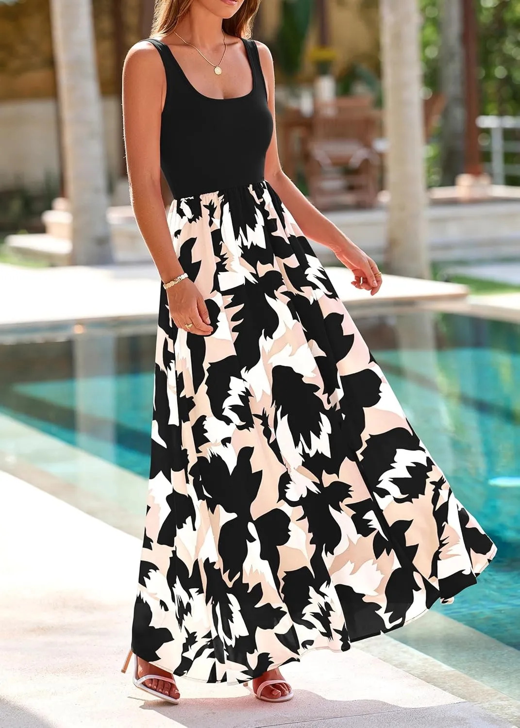 KIRUNDO Women Summer Sleeveless Boho Floral Maxi Dress 2025 Scoop Neck Tank A Line Flowy Beach Vacation Resort Wear Sundress