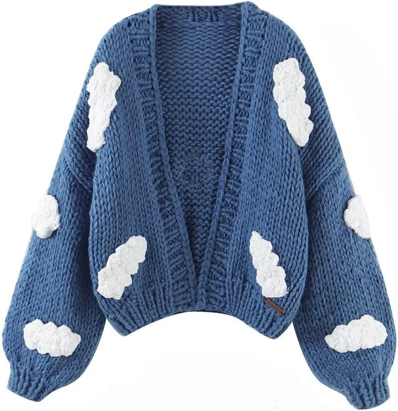 Knitted Cardigans for Women Hand Made 3D Floral Cardigan Lantern Long Sleeve Cropped Sweater Tops Retro V-Neck Knitwear