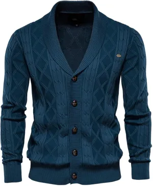 Knitwear Sweater for Men's Coat Fashion Retro Lapel Button Loose Plus Size Cable Knited Cardigan Henley Sweater