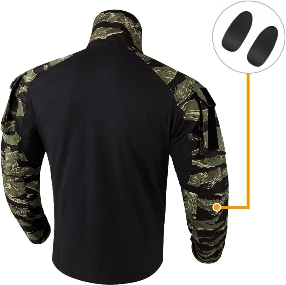 KRYDEX Tactical Men's Combat Shirt Rapid Assault Long Sleeve Shirt with Elbow Pads