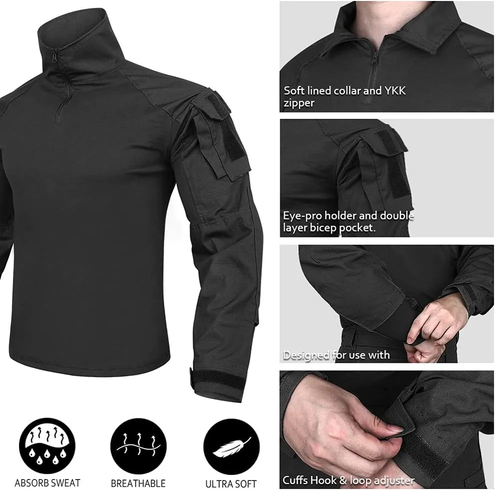 KRYDEX Tactical Men's Combat Shirt Rapid Assault Long Sleeve Shirt with Elbow Pads