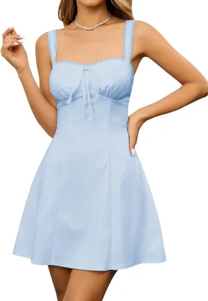 KUTUMAI Lace Square Neck Mini Dress Flowy A Line Short Graduation Dresses for Women Summer 2025