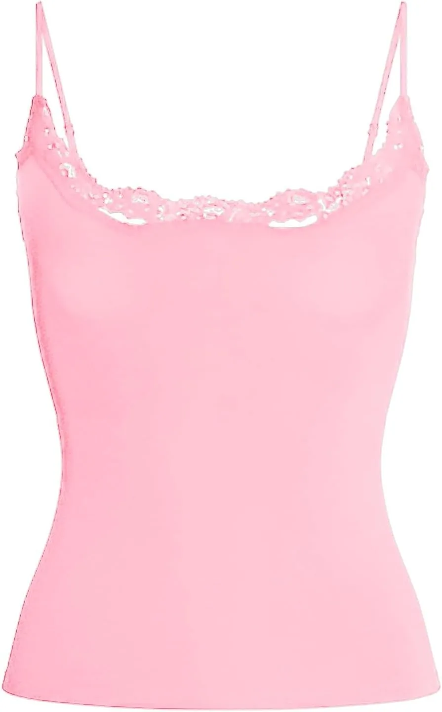 Lace Camisole Tops for Women Cute Sleeveless Ribbed Square Neck Crop Tank Top Women Sexy Summer Cami Shirts for Women