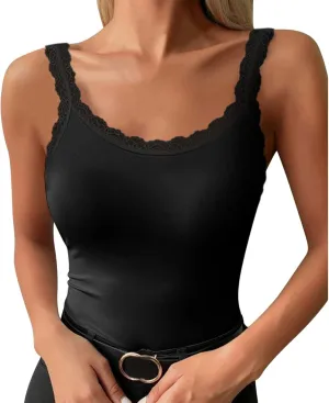 Lace Camisole Tops for Women Cute Sleeveless Ribbed Square Neck Crop Tank Top Women Sexy Summer Cami Shirts for Women