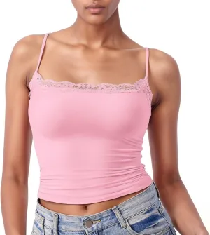 Lace Camisole Tops for Women Cute Sleeveless Ribbed Square Neck Crop Tank Top Women Sexy Summer Cami Shirts for Women