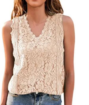 Lace Embroidered Camisole Top Women's Sleeveless Pure Color Sheer Summer Party Wear Delicate Tank Shirt Vest