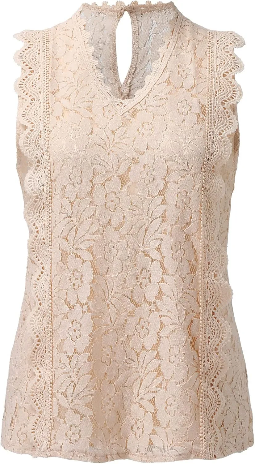 Lace Embroidered Camisole Top Women's Sleeveless Pure Color Sheer Summer Party Wear Delicate Tank Shirt Vest
