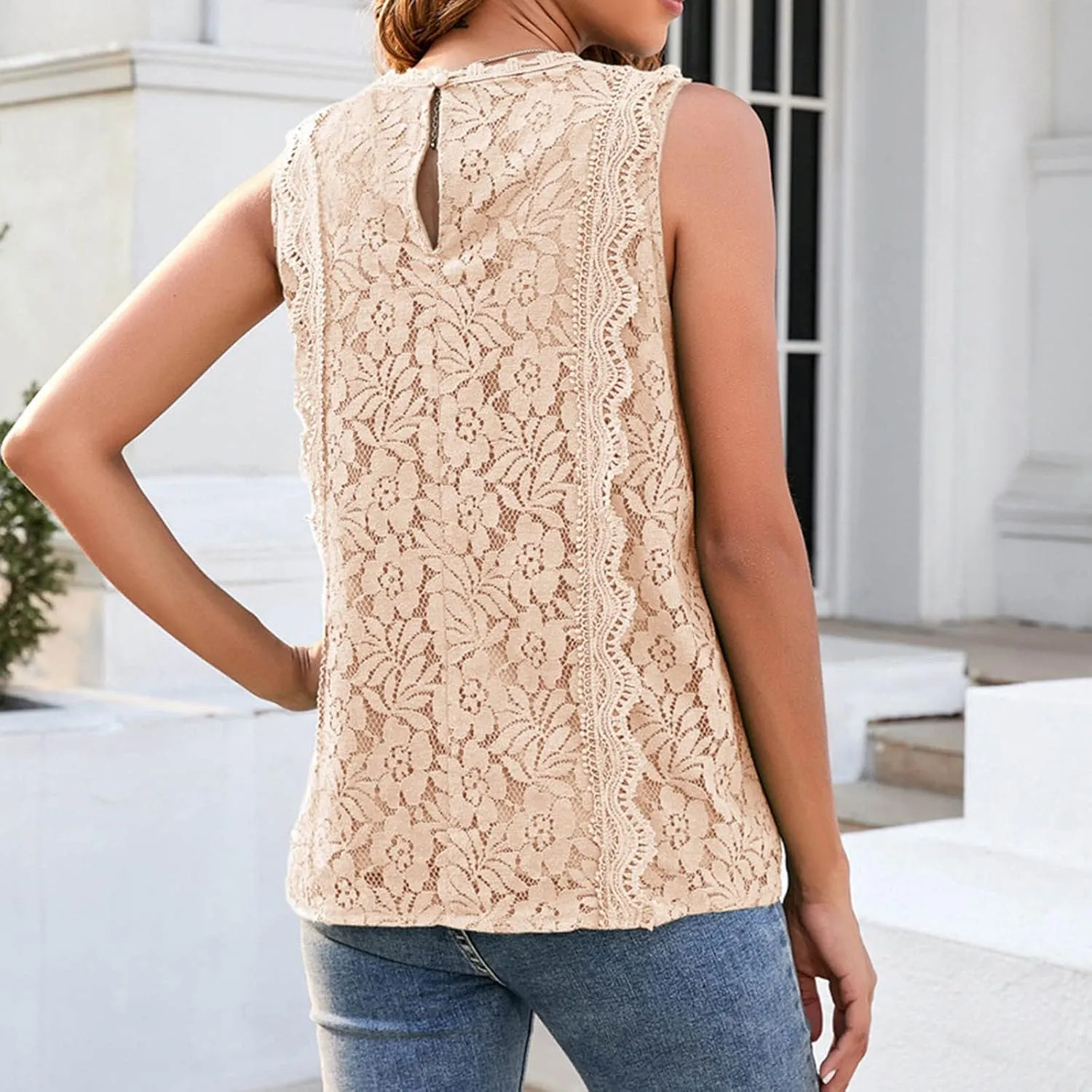 Lace Embroidered Camisole Top Women's Sleeveless Pure Color Sheer Summer Party Wear Delicate Tank Shirt Vest