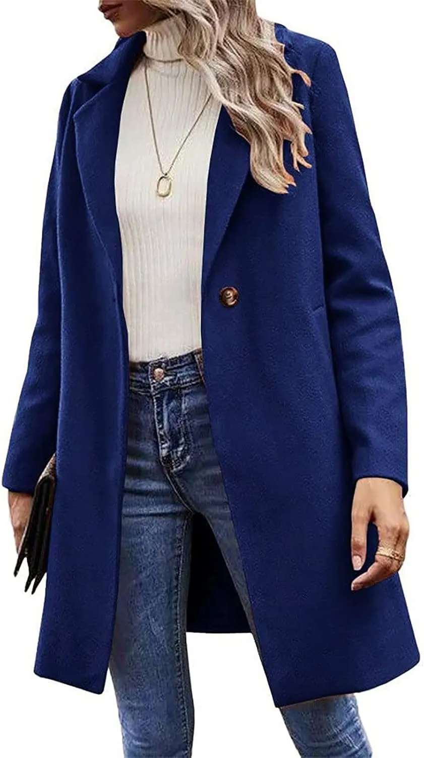 Lastesso Women's Solid Long Sleeve Trench Coat Open Front Loose Fit Cardigans Plaid Lapel Notched Collar Outerwear Comfy Coat
