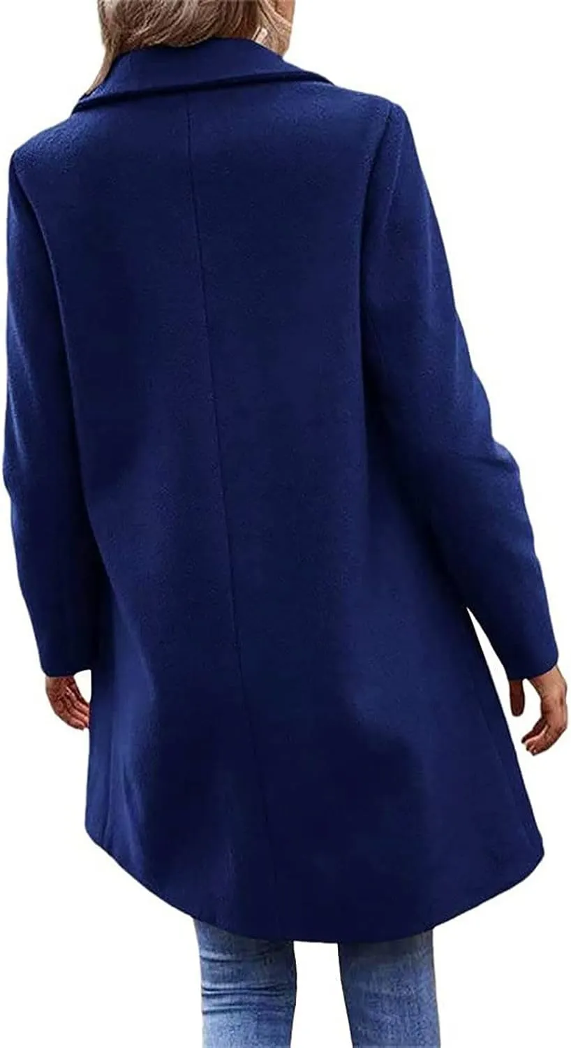 Lastesso Women's Solid Long Sleeve Trench Coat Open Front Loose Fit Cardigans Plaid Lapel Notched Collar Outerwear Comfy Coat