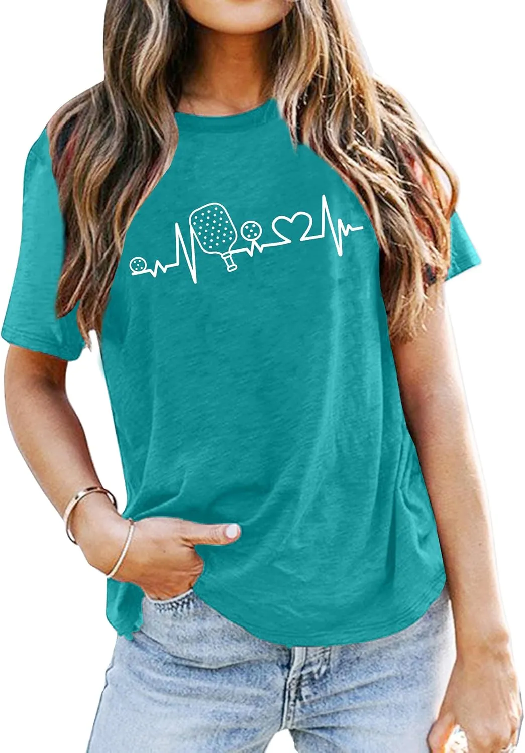LAZYCHILD Pickleball Shirts Women Heartbeat Graphic T-Shirt for Pickleball Lover Gift Shirt