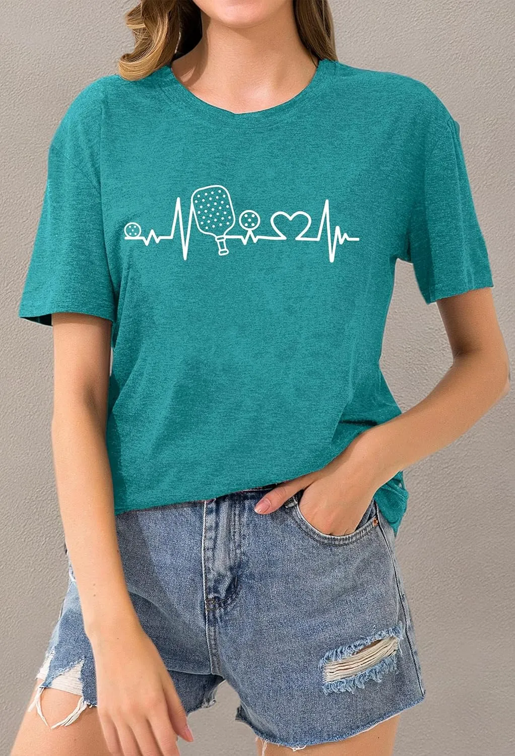 LAZYCHILD Pickleball Shirts Women Heartbeat Graphic T-Shirt for Pickleball Lover Gift Shirt