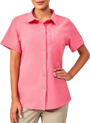 Little Donkey Andy Women's UV Breathable Striped Shirt, Short Sleeve Button Down for Shirt Travel Hiking