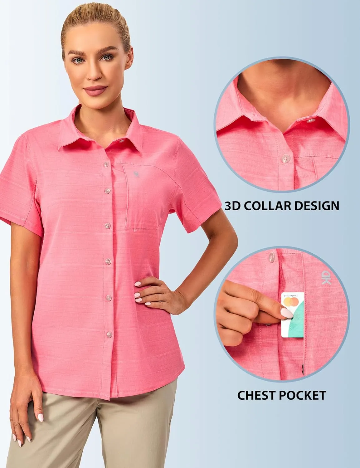 Little Donkey Andy Women's UV Breathable Striped Shirt, Short Sleeve Button Down for Shirt Travel Hiking