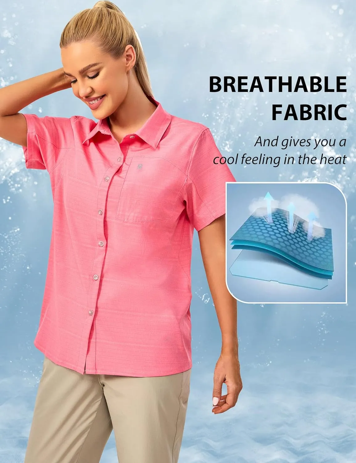 Little Donkey Andy Women's UV Breathable Striped Shirt, Short Sleeve Button Down for Shirt Travel Hiking