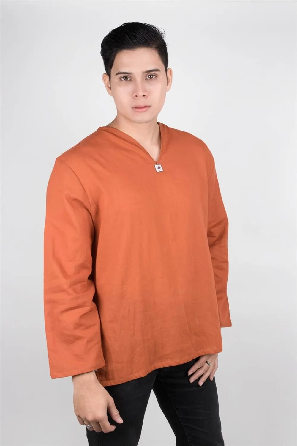 LOFBAZ Men's T-Shirt 100% Cotton Beach Hippie Shirt V-Neck Yoga Tunic Top
