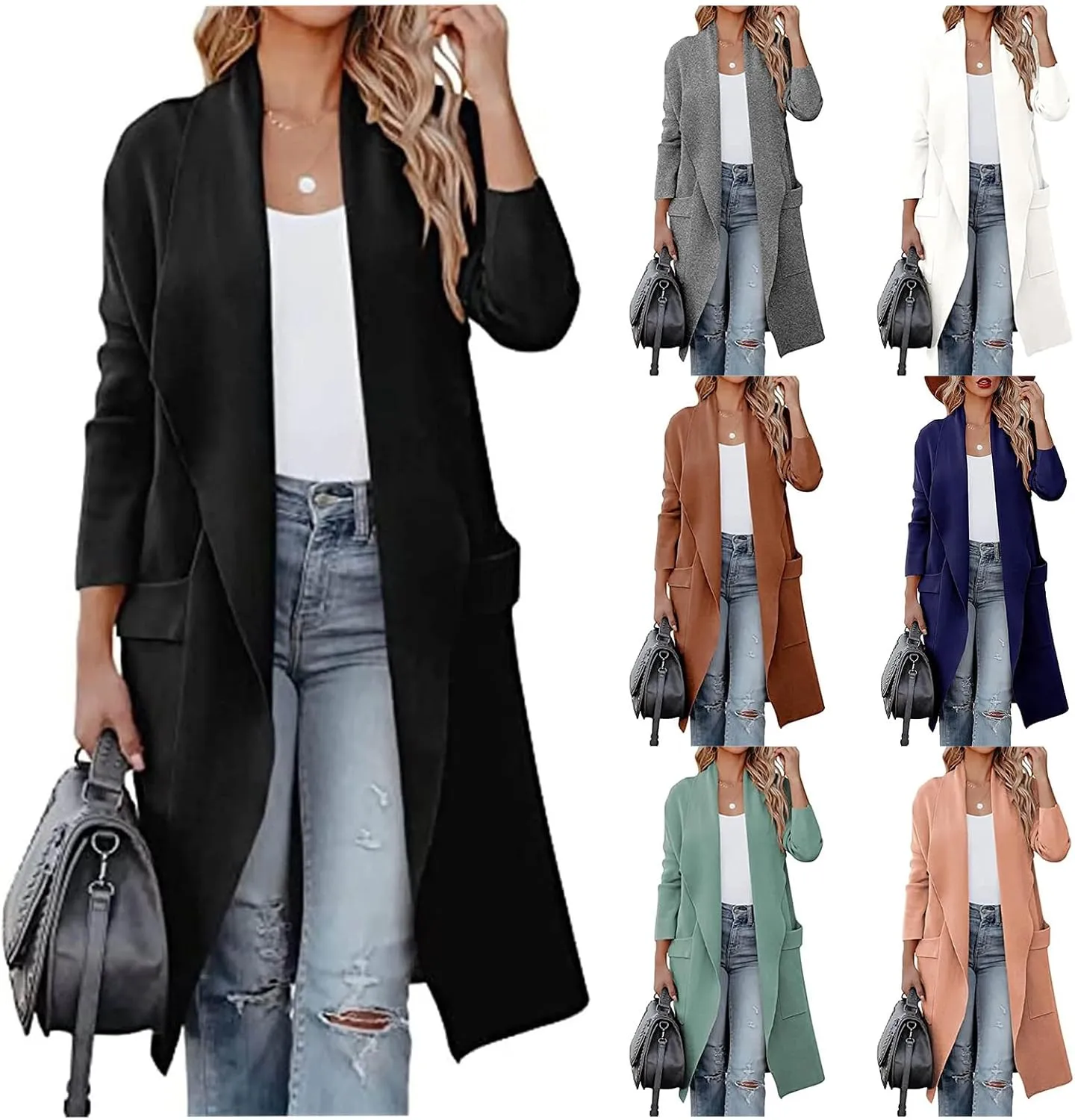 Long Cardigan Sweater for Women Trendy 2024 Oversized Knit Open Front Coatigans Casual Loose Lapel Trench Coat