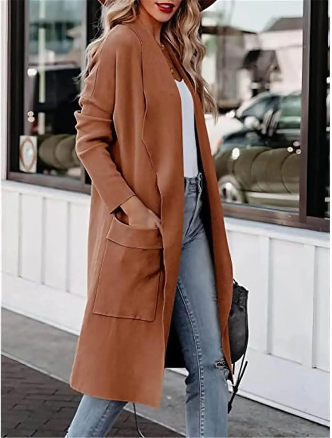 Long Cardigan Sweater for Women Trendy 2024 Oversized Knit Open Front Coatigans Casual Loose Lapel Trench Coat