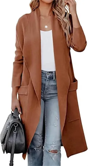 Long Cardigan Sweater for Women Trendy 2024 Oversized Knit Open Front Coatigans Casual Loose Lapel Trench Coat