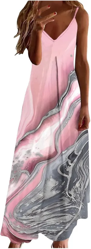 LRMQS Summer Dresses for Women 2025 Vacation Casual Plus Size Maxi Sun Dress Trendy Flowy Beach Long Spaghetti Strap Sundress
