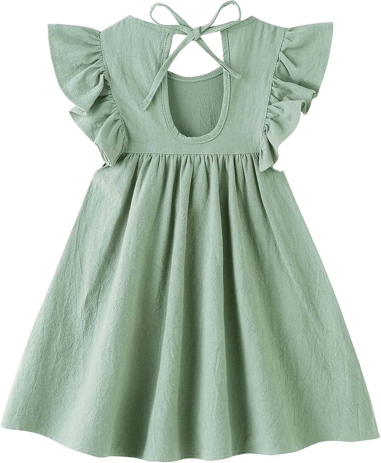 lymanchi Toddler Girl Ruffled Sleeve Dress Cotton Linen Halter Sleeveless Kid Casual Summer Sundress