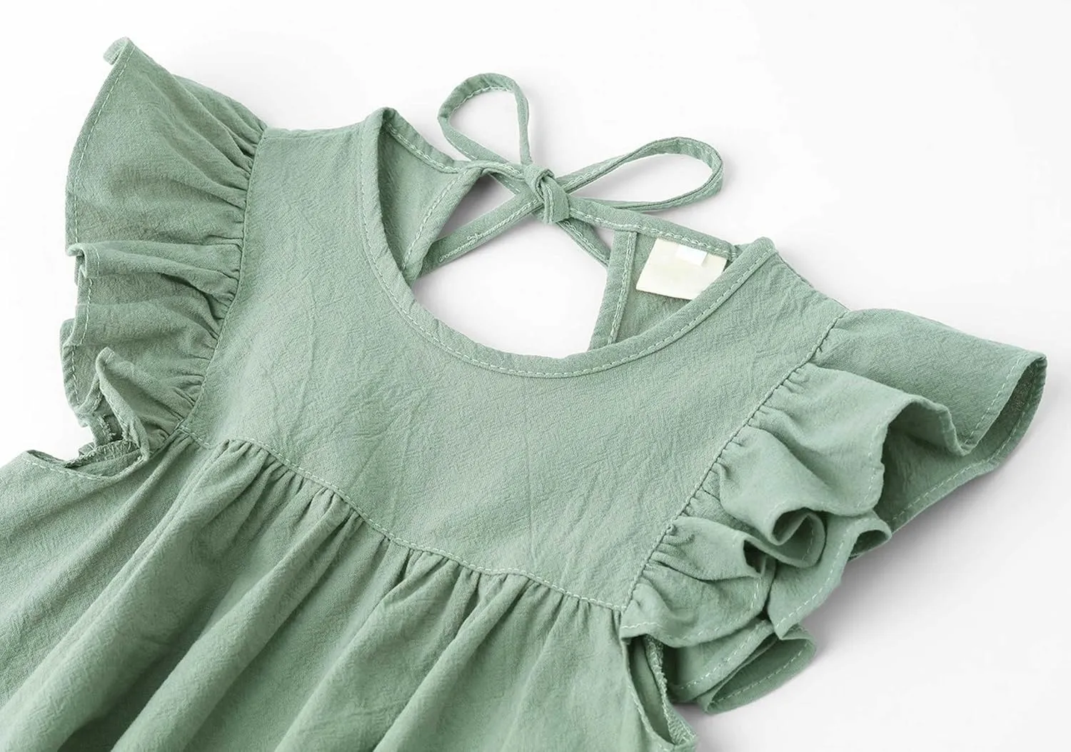 lymanchi Toddler Girl Ruffled Sleeve Dress Cotton Linen Halter Sleeveless Kid Casual Summer Sundress