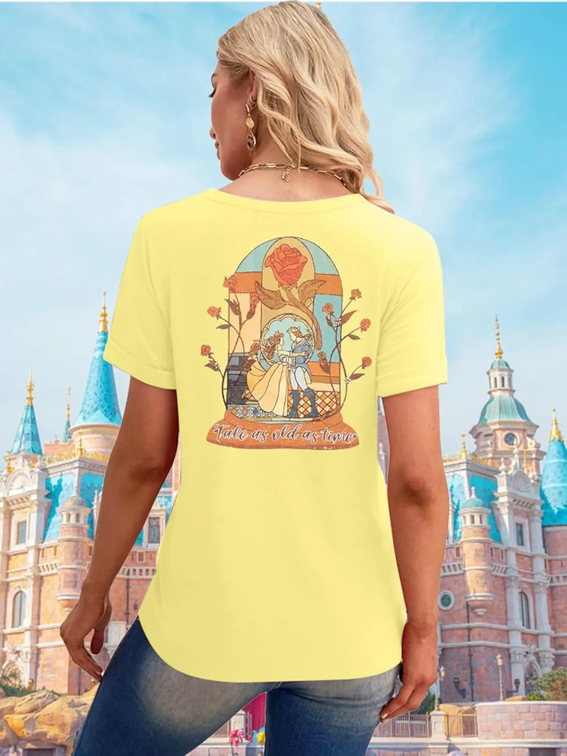 Magical Kingdom Shirt Women Tale As Old As Time T-Shirt Beauty Shirts Belle Princess Tee Vacation Short Sleeve Tops