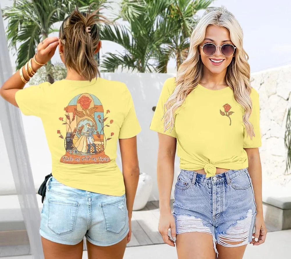 Magical Kingdom Shirt Women Tale As Old As Time T-Shirt Beauty Shirts Belle Princess Tee Vacation Short Sleeve Tops