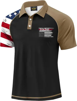 Mainfini Men's Short Sleeve Golf Shirt 1776 USA Flag Graphic Button Polo Shirt (S-3XL)