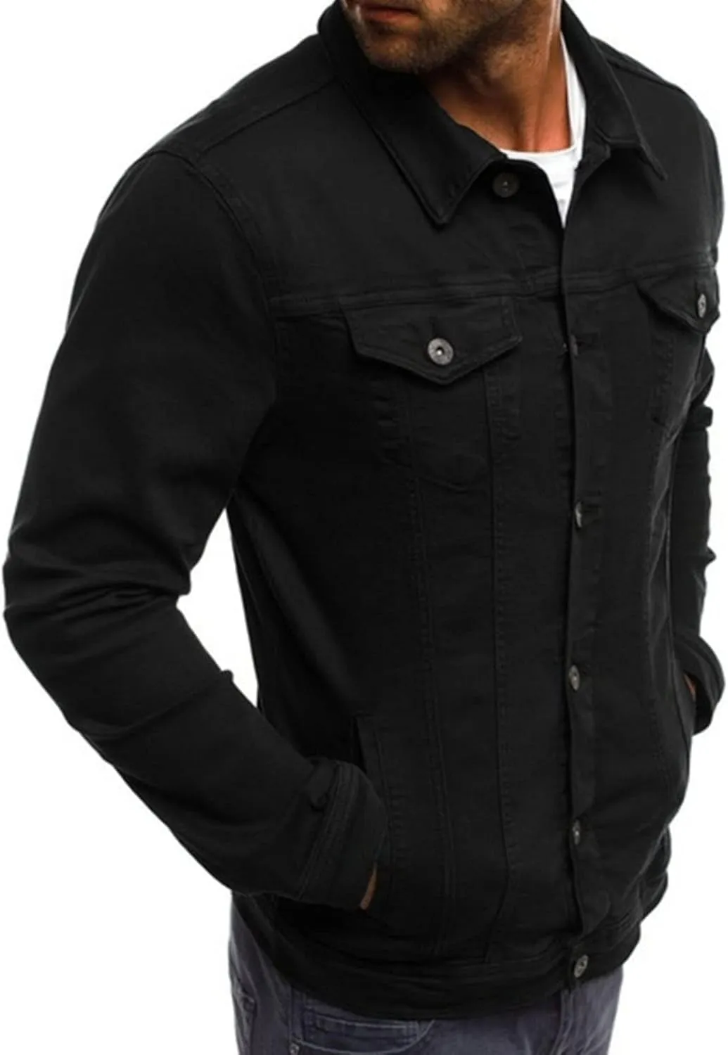 Maiyifu-GJ Men's Distressed Denim Jacket Long Sleeve Button Down Jean Coat Fashion Casual Slim Fit Trucker Biker Jackets