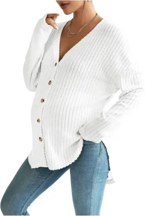 MakeMeChic Women's Maternity Long Sleeve Shirt Knit Nursing Tee Tops Button Down Shirt
