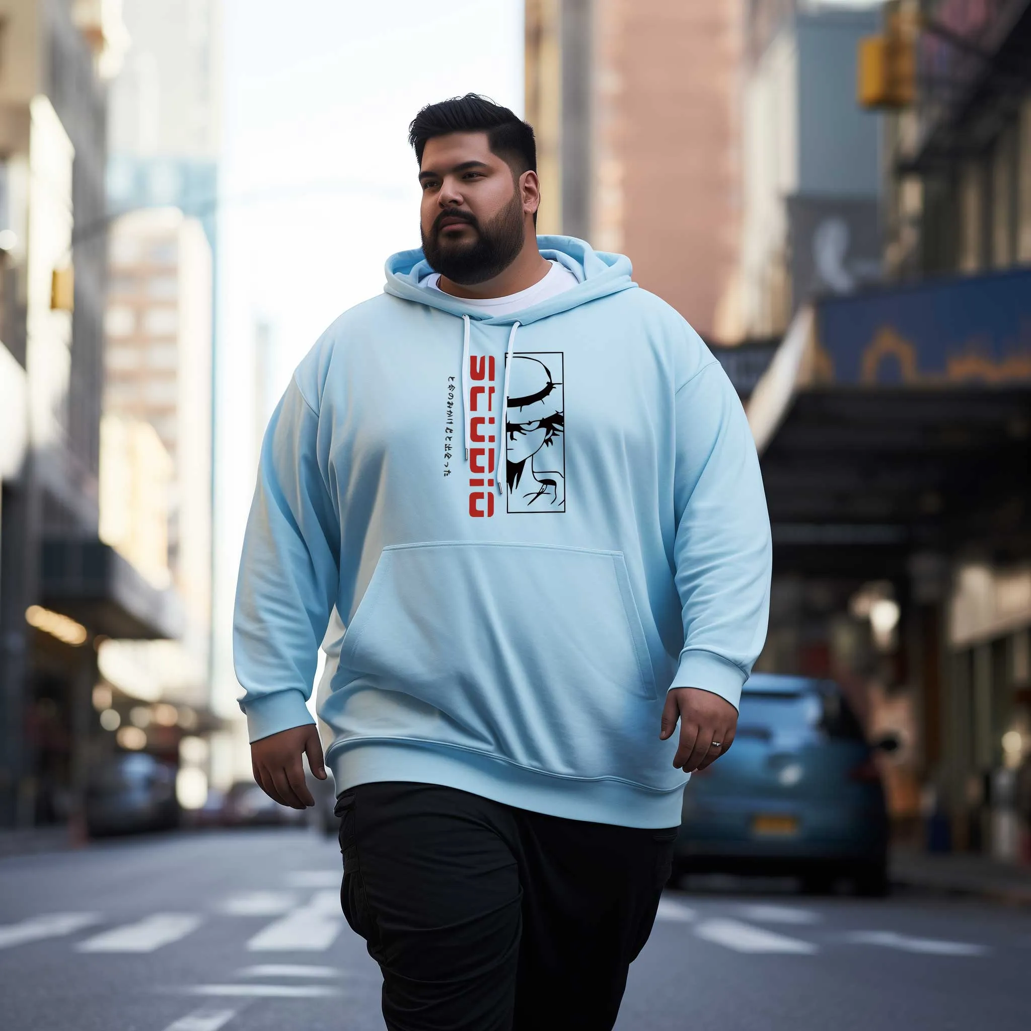M.D. Luffy Plus Size Hoodie Ice Blue